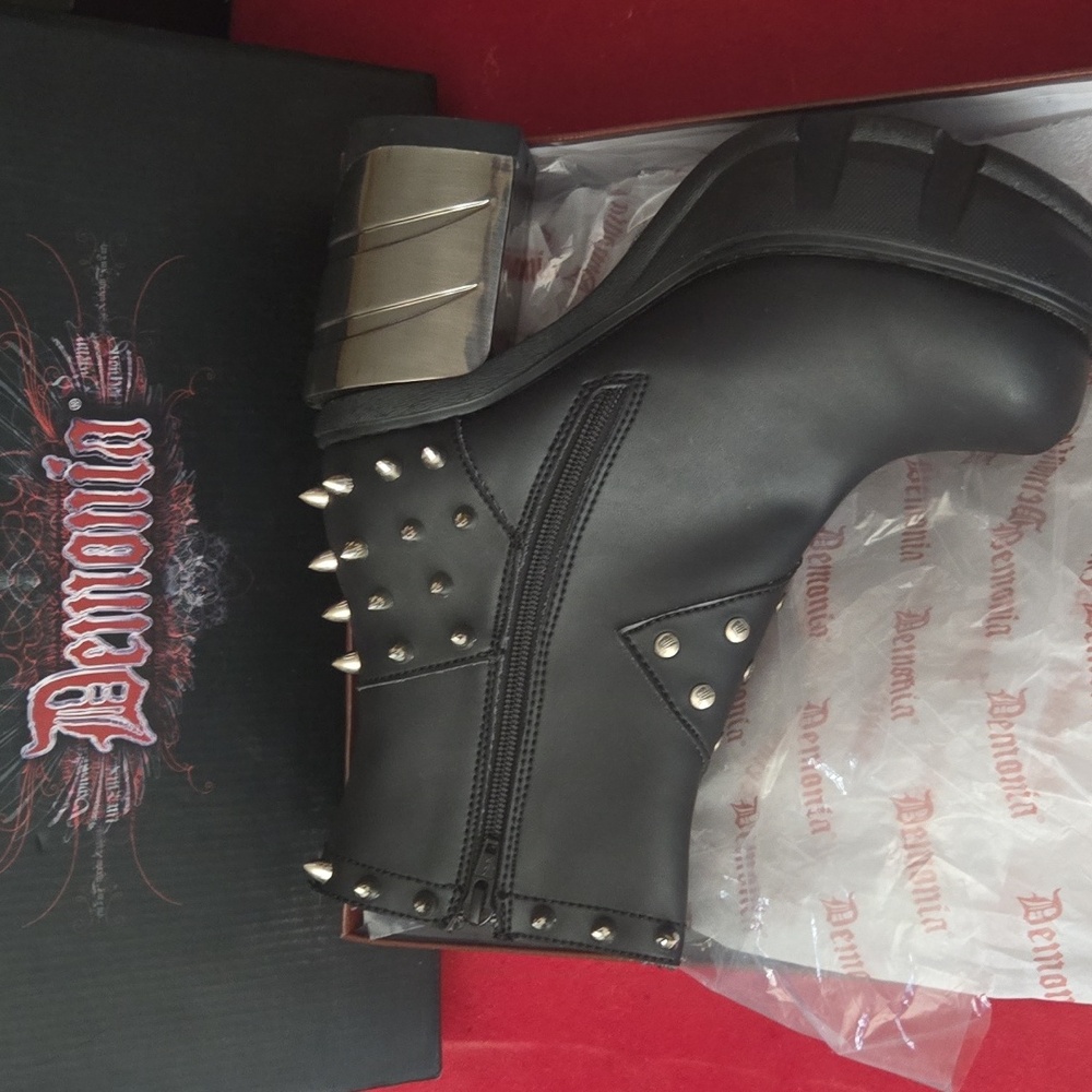 Demonia Studded Black Ankle Boots - Picture 2 of 6